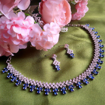 White & Blue AD Stone Choker Necklace Set