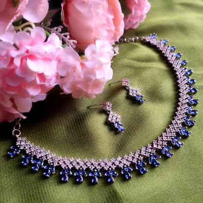 White & Blue AD Stone Choker Necklace Set