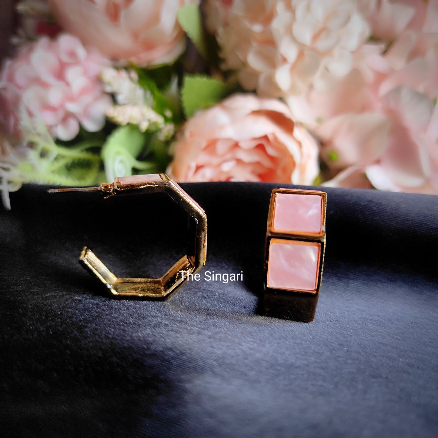 Gold Plated Hoop Earrings in Pink