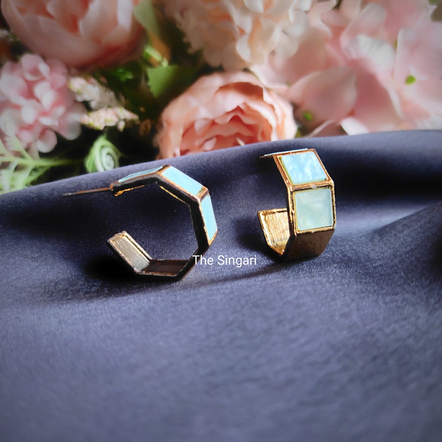 Gold Plated Hoop Earrings in Blue