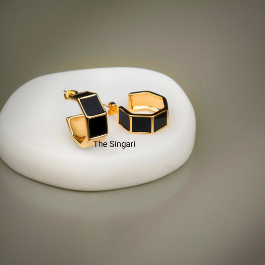Gold Plated Hoop Earrings in Black