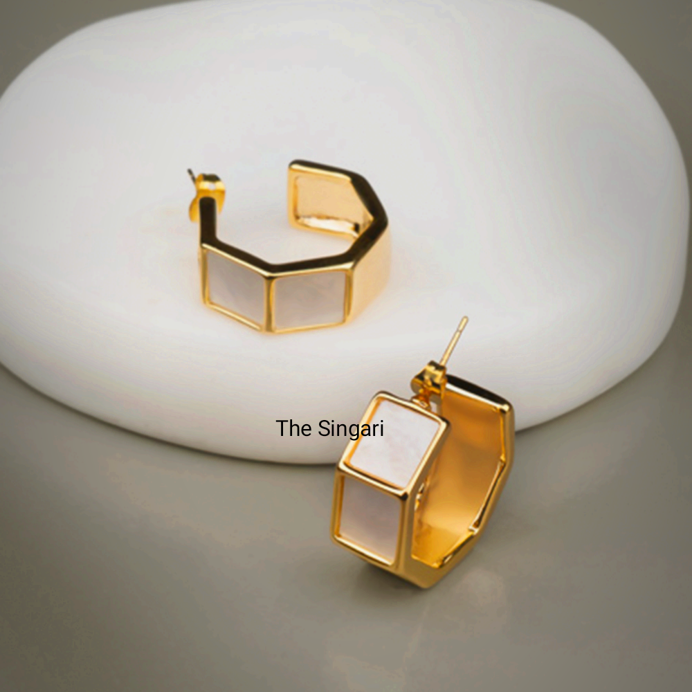 Gold Plated Hoop Earrings in White