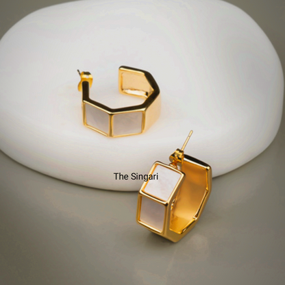 Gold Plated Hoop Earrings in White