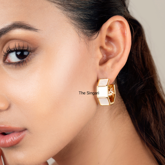 Gold Plated Hoop Earrings in White