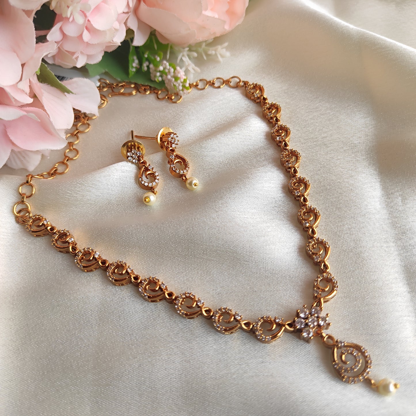 Beautiful  design white stone necklace set -S