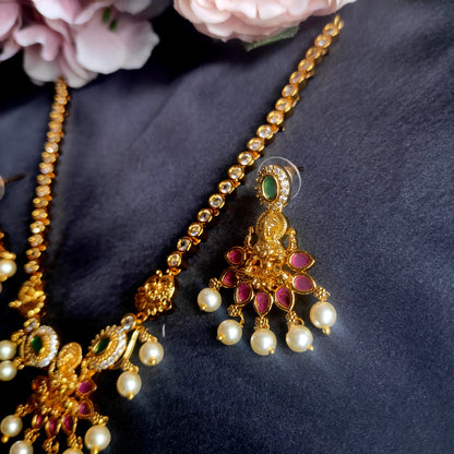 Premium quality short necklace set with lakshmi devi motif