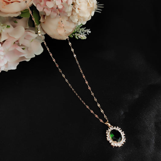 Anti tarnish chain - Gold with emarald pendant