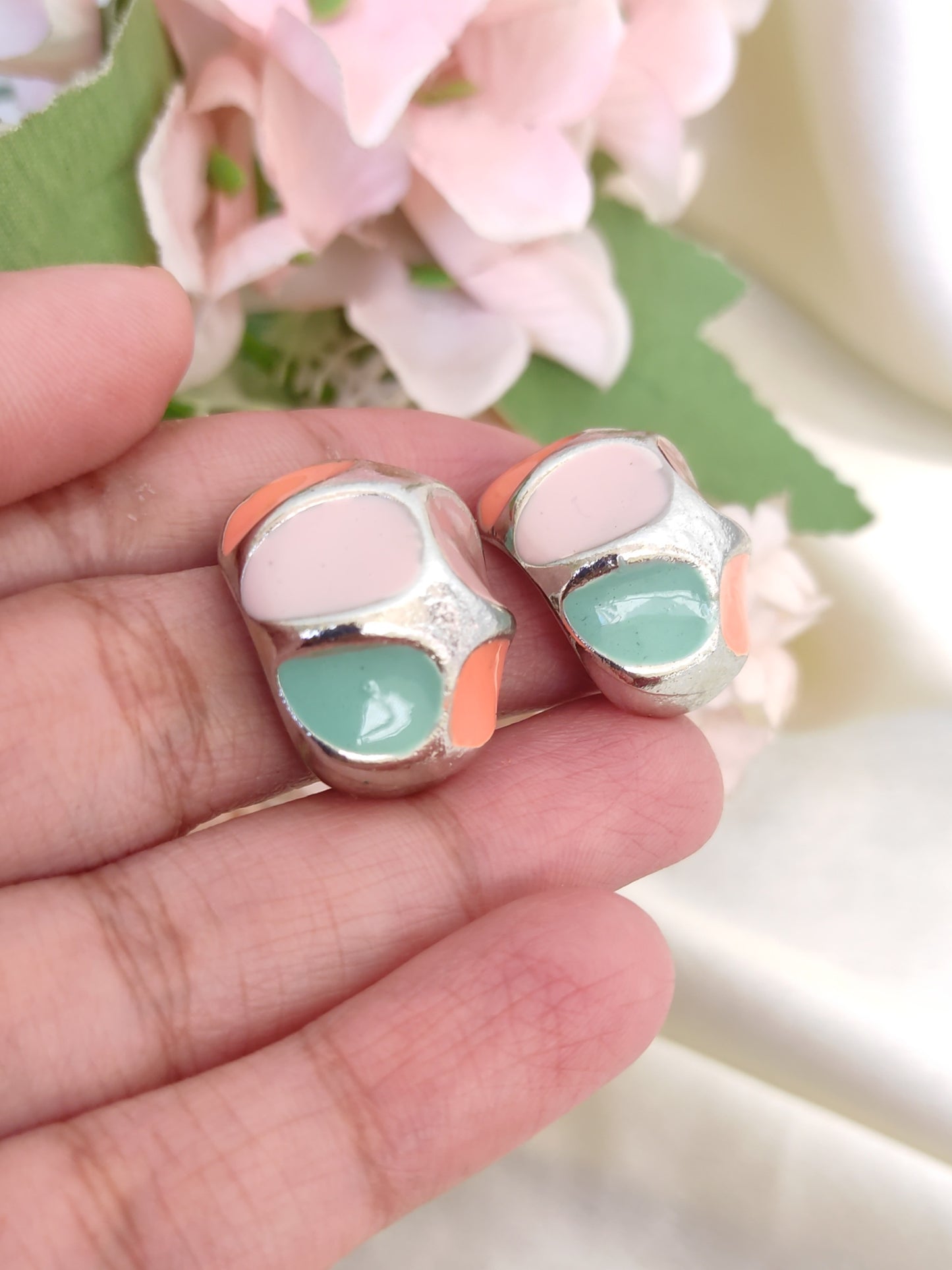 Simple studs for office/ college - Peach/Mint