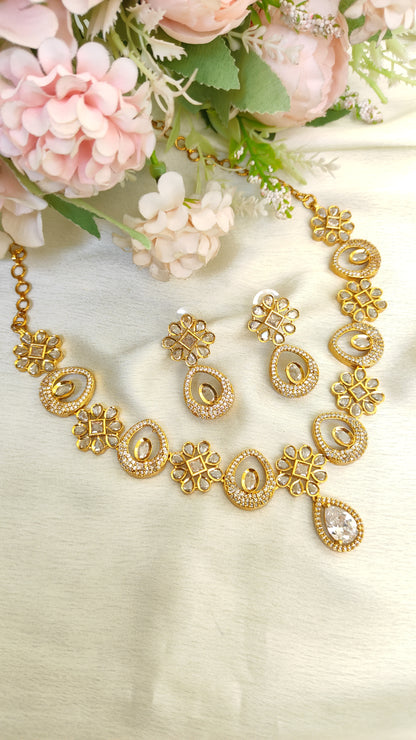 Premium Kundan Crystal Necklace Set for Women – Elegant Teardrop Design