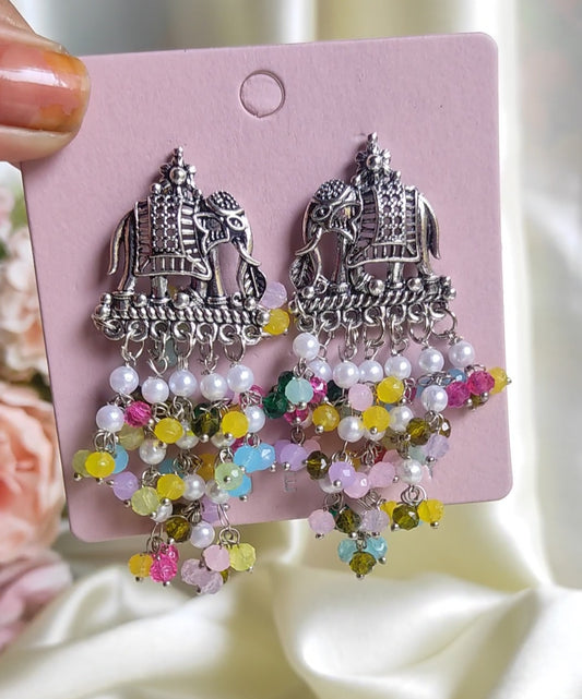 Multicolour Silver elephant earrings