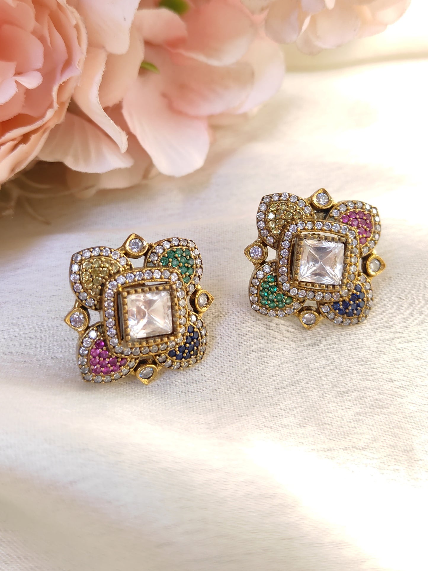 Royal Polki Multicolour Stud Earrings