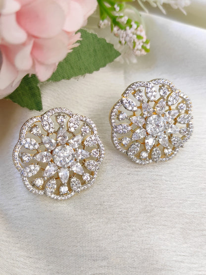 Diamond Finish Floral CZ Earrings | Elegant Party Wear Studs