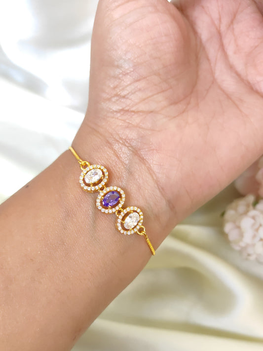 Gold Plated Purple Oval Stone Adjustable Bracelet for Women | Elegant Zircon Daily Wear Bracelet