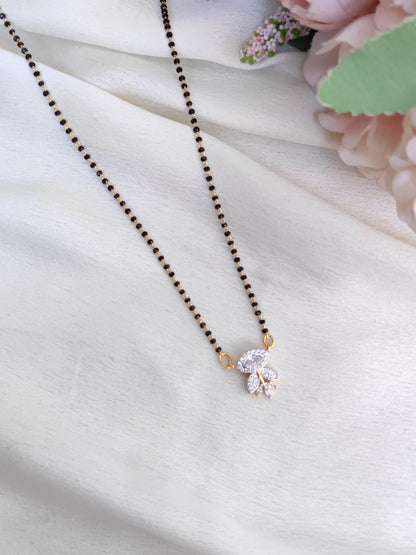 Leaf Design White AD Pendant Black Bead Chain – Minimal Gold Finish Necklace