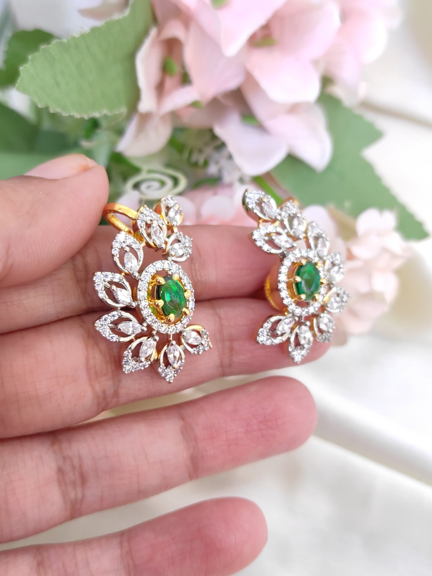 Sparkling Green Stone Statement Studs