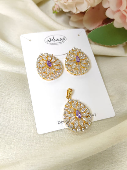Diamonds look like Purple stone Pendant Set