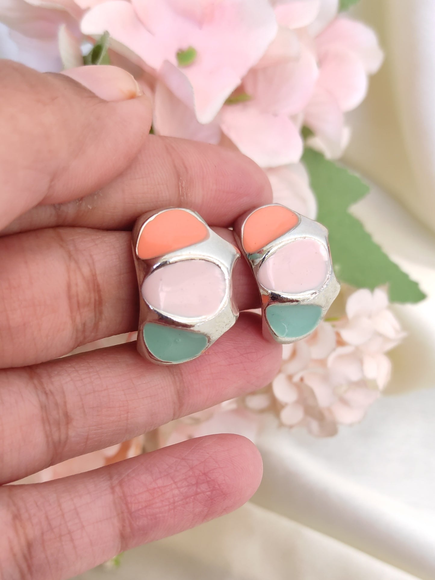 Simple studs for office/ college - Peach/Mint