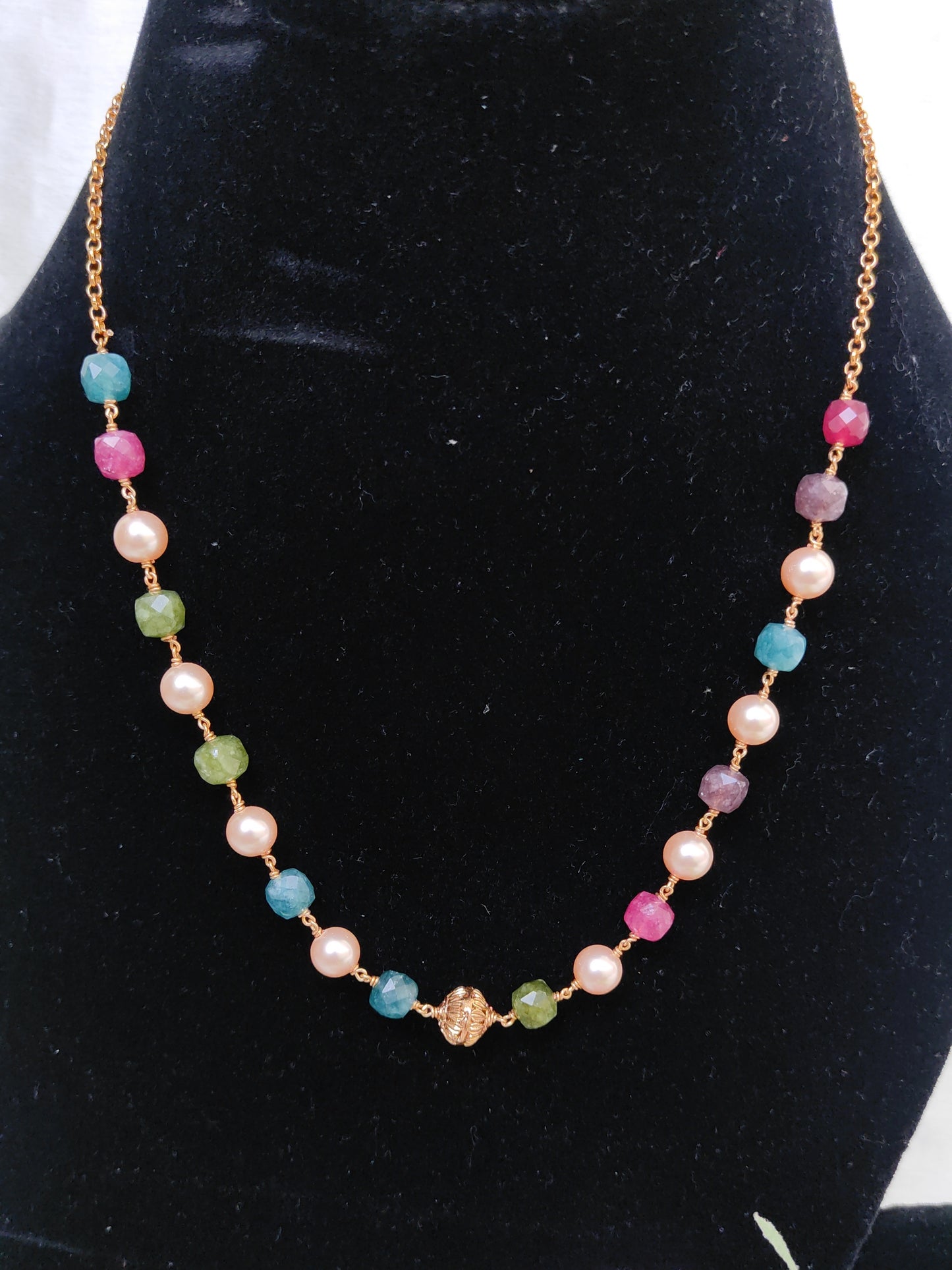 Handcrafted Multi Stone Beads & Pearl Chain Necklace for Women