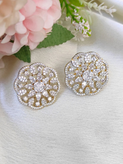 Diamond Finish Floral CZ Earrings | Elegant Party Wear Studs