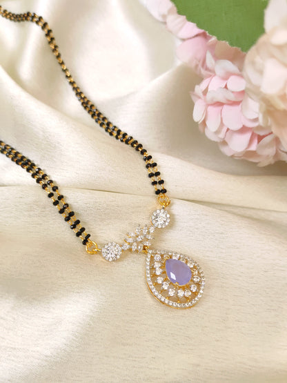 Designer Double Line Black Bead Mangalsutra with Lavender Pendant – Lightweight Traditional Mangalsutra Chain for Women