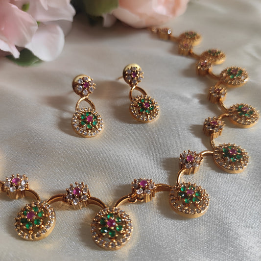 Pink and green fine necklace set