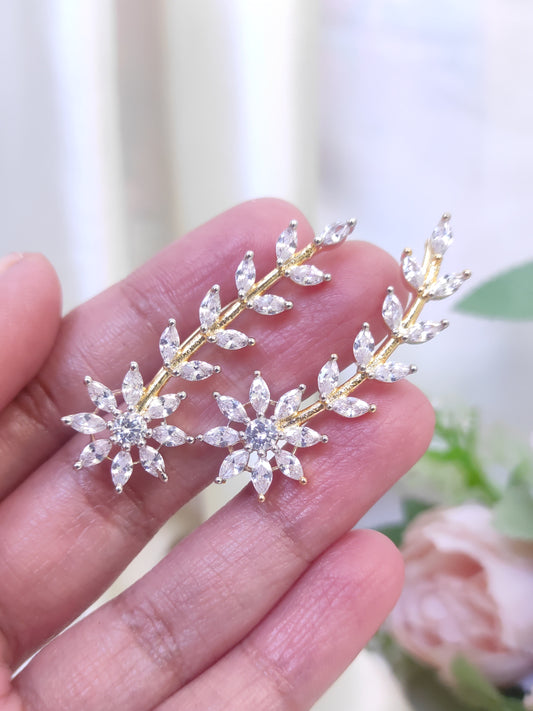 Floral Vine CZ Ear Cuff – Gold Finish