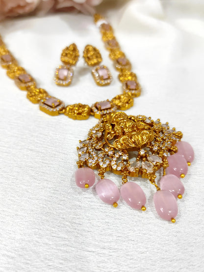 Lakshmi motif necklace set (Blush pink)