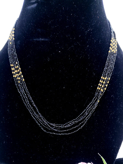 Black Beads Layered Chain with Gold Highlights – Classic Daily Wear Beads Necklace