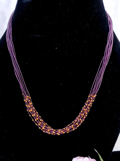 Purple Beads Multi-Layer Chain with Gold Tone Accents – Elegant Imitation Necklace