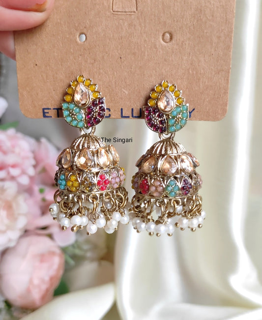 Elegant kundan jhumka earrings