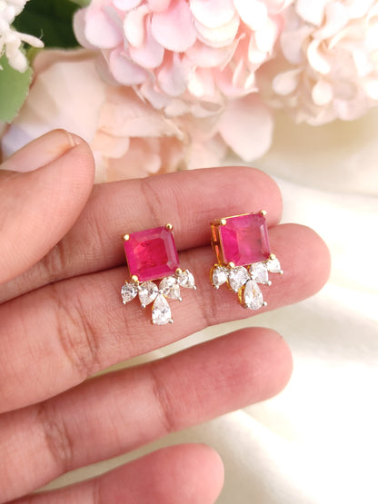 Rani Pink Stud Earrings with Crystal Drops | Gold-Plated Daily Wear Studs