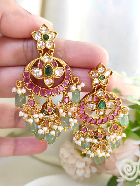 Royal Ruby & Emerald Floral Chandbali Earrings