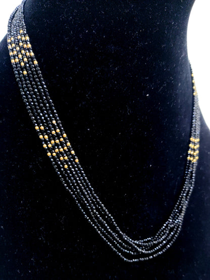 Black Beads Layered Chain with Gold Highlights – Classic Daily Wear Beads Necklace