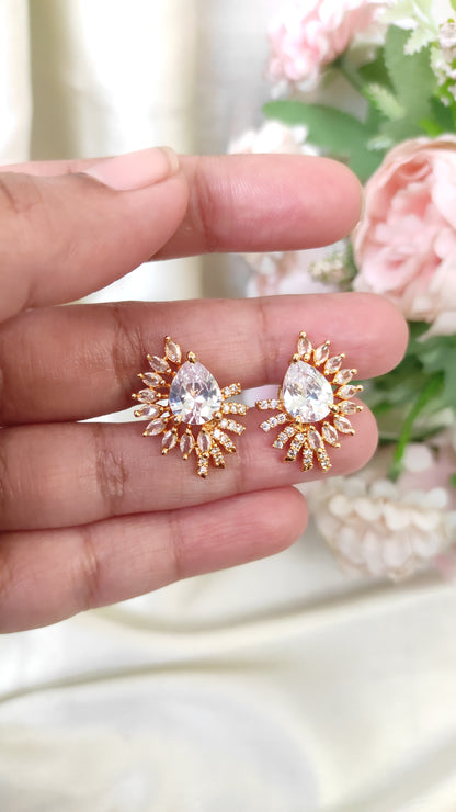 Sparkling Teardrop Crystal Stud Earrings – Bridal & Party Wear