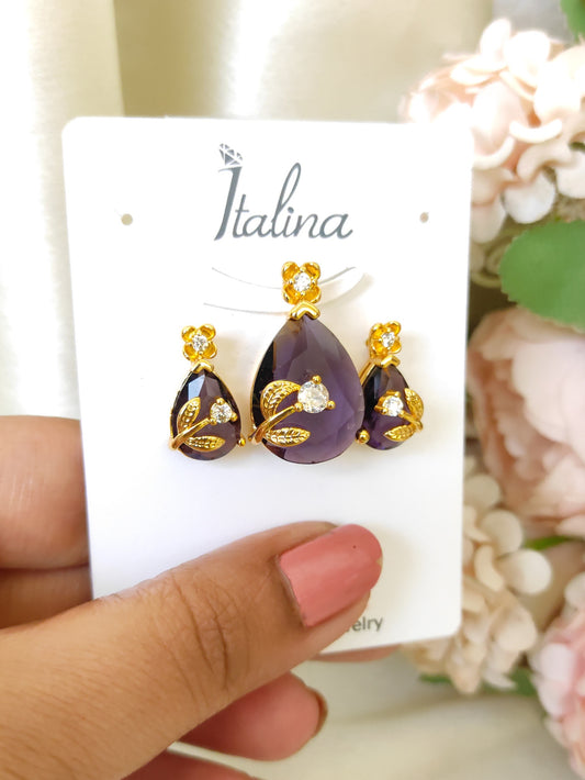 Amethyst Charm Floral Pendant Set