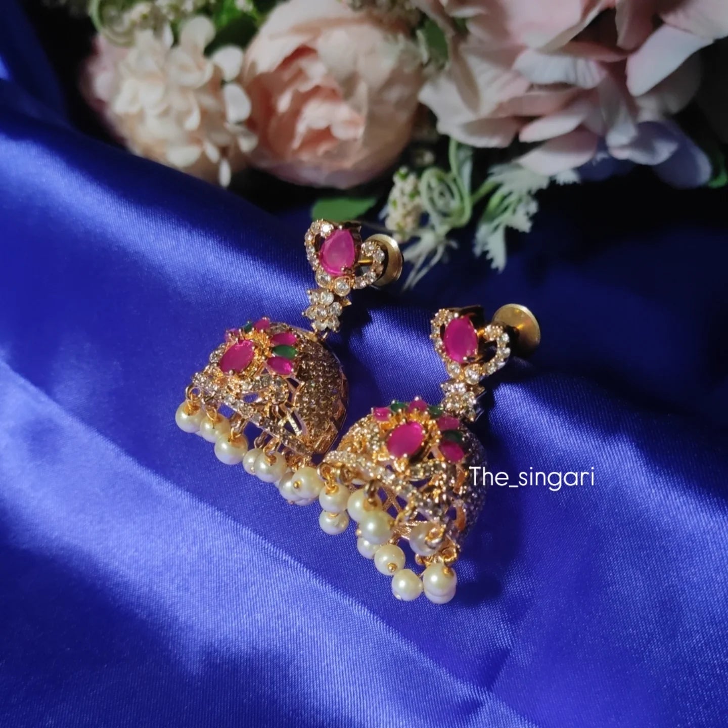 Beautiful jhumka earrings- Pink & Green