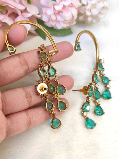 Hanging Emerald Green Drop Ear Cuff | Modern Statement Earrings
