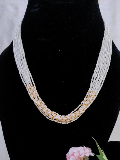 White Seed Beads Multi-Layer Chain – Elegant Daily Wear Imitation Necklace
