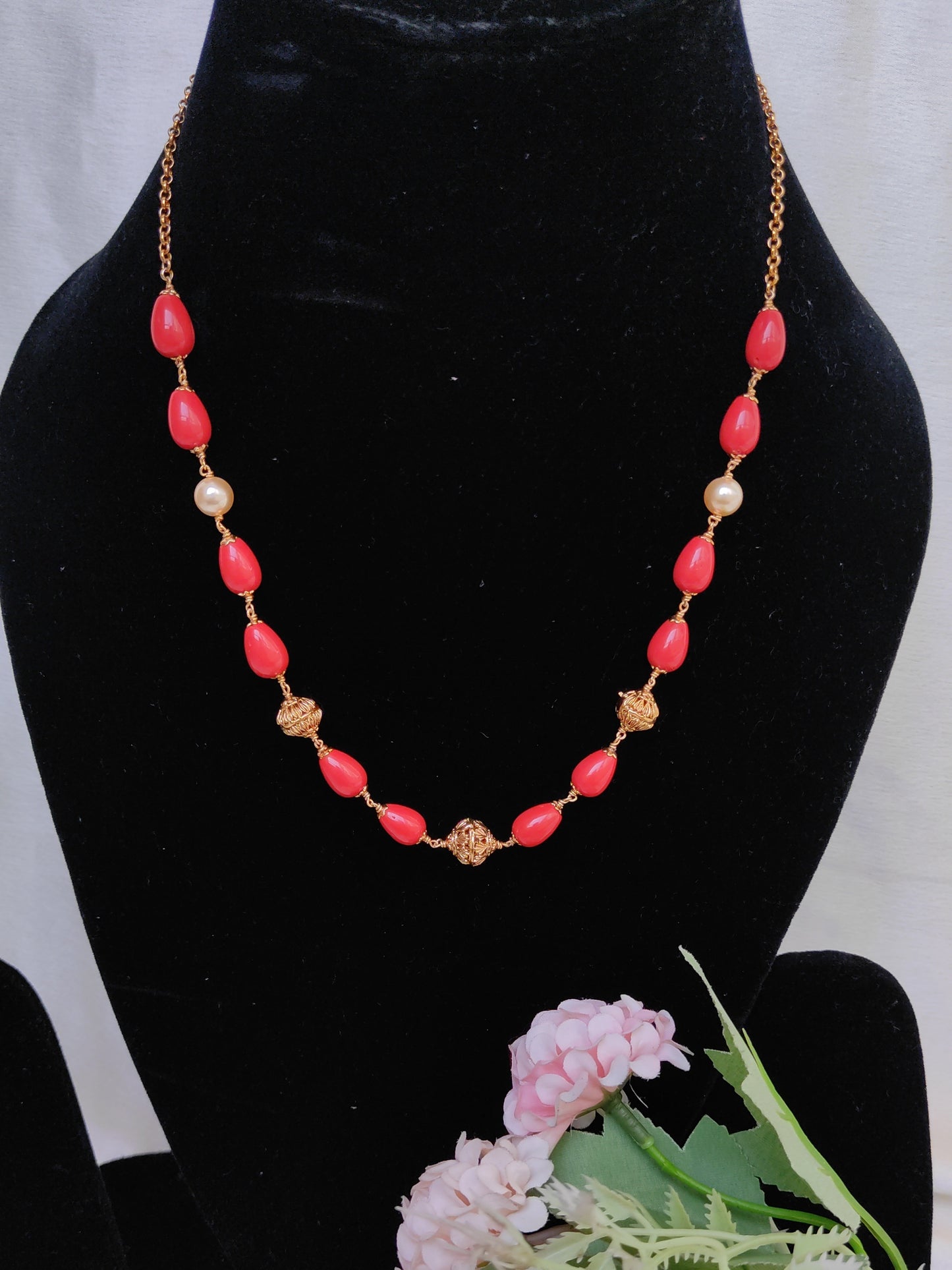 Simple Coral mala necklace