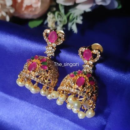 Beautiful jhumka earrings- Pink & Green