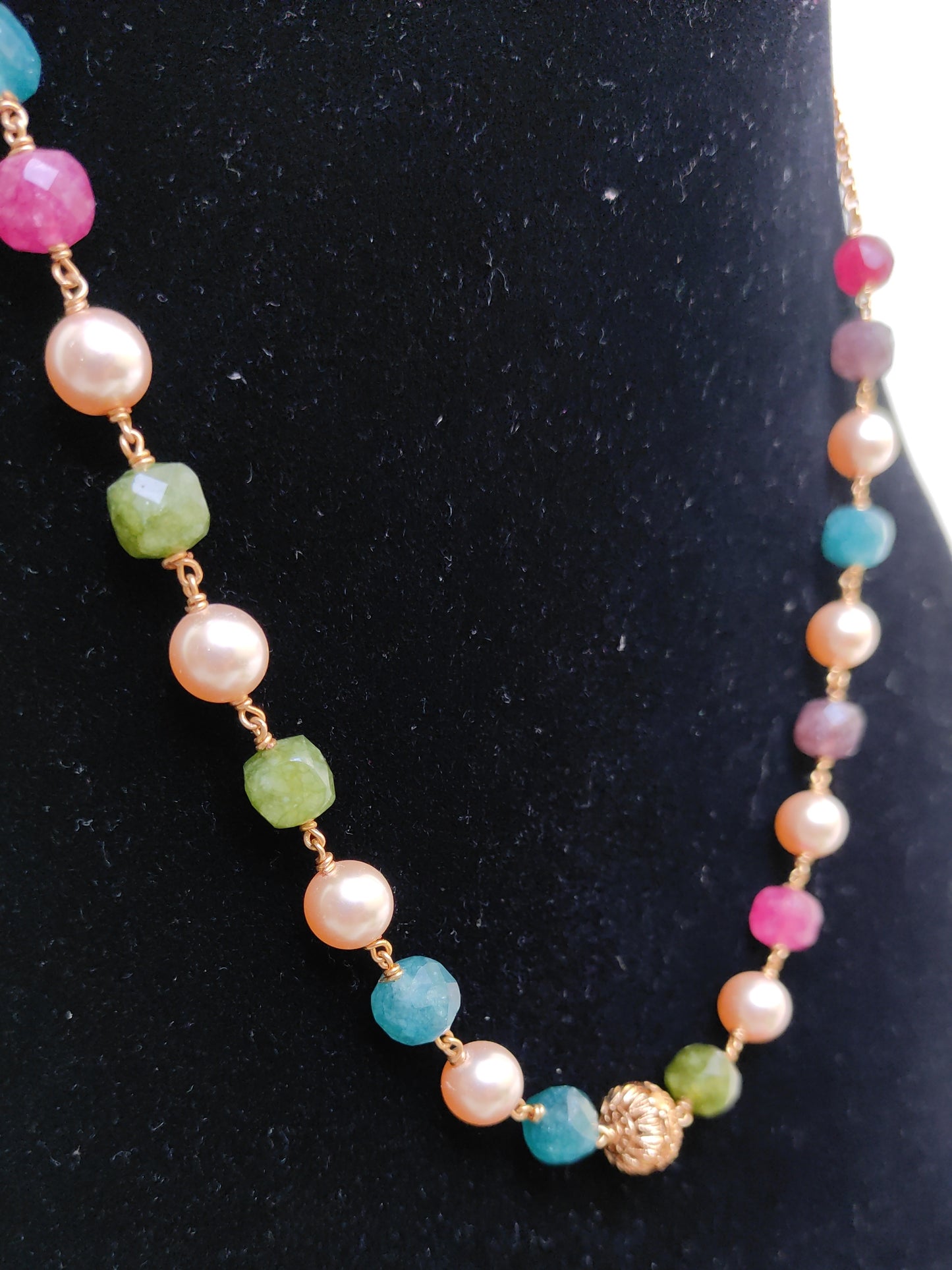 Handcrafted Multi Stone Beads & Pearl Chain Necklace for Women