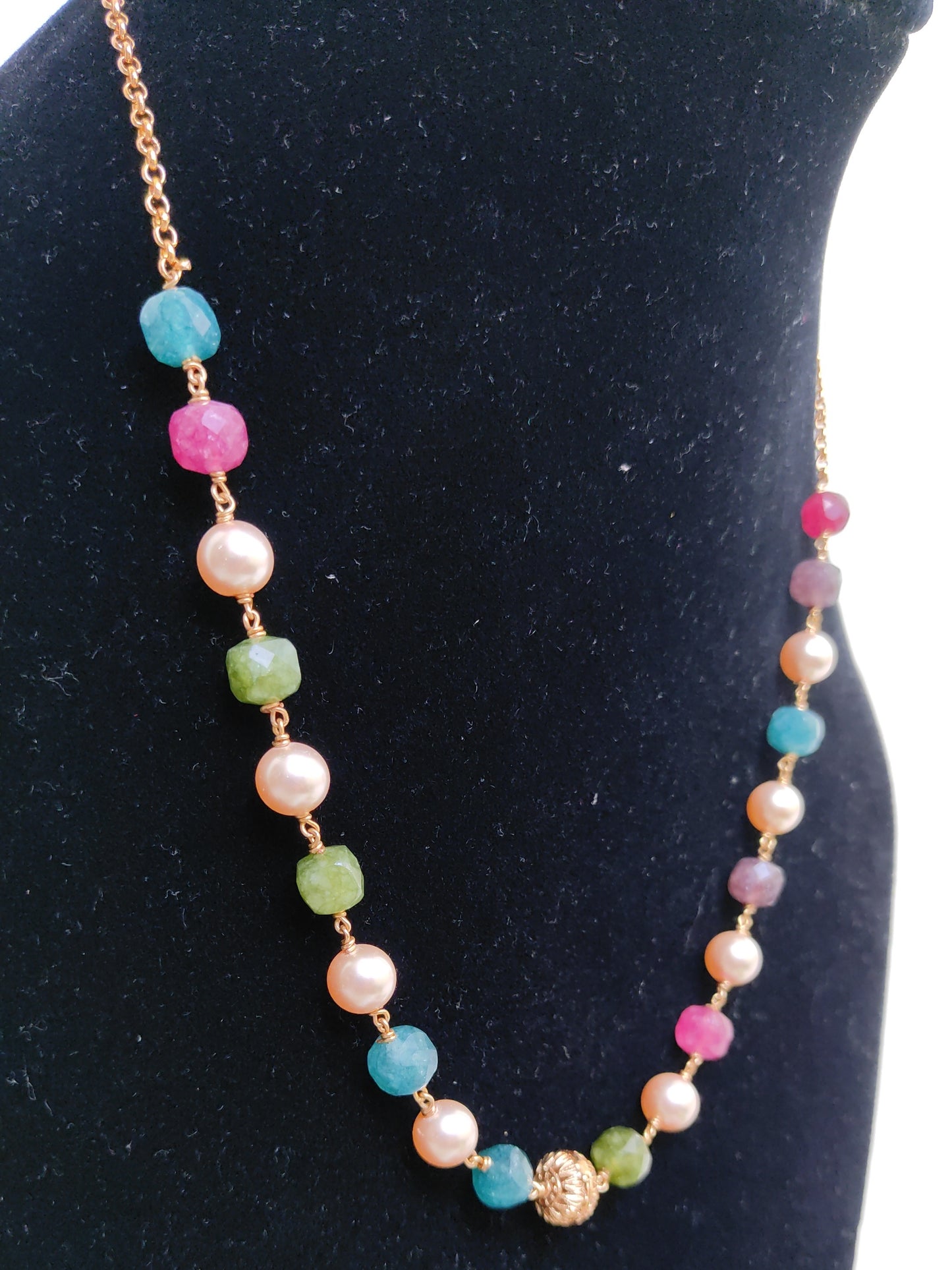 Handcrafted Multi Stone Beads & Pearl Chain Necklace for Women