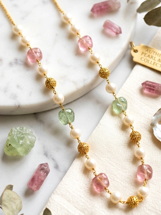 Blush & Mint Crystal Pearl Necklace Chain