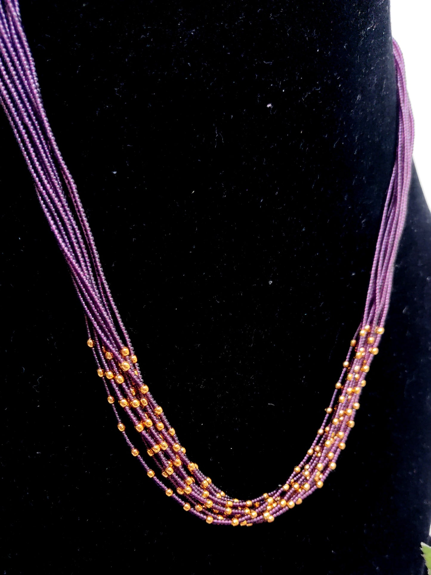 Purple Beads Multi-Layer Chain with Gold Tone Accents – Elegant Imitation Necklace
