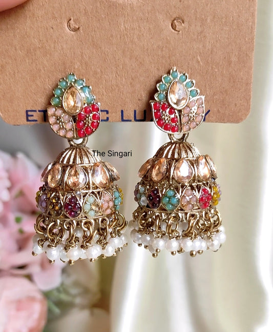 Elegant kundan jhumka earrings