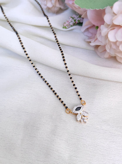 Leaf Design Black Stone AD Pendant Black Bead Chain – Delicate Everyday Wear
