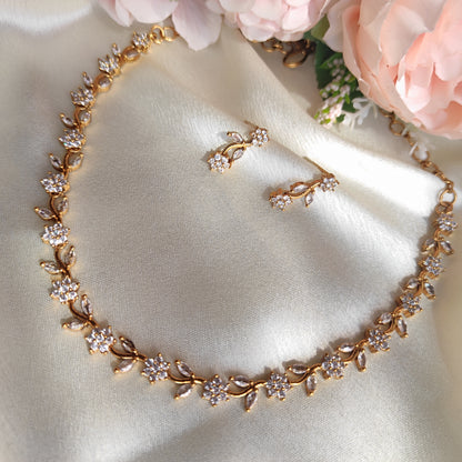 Beautiful floral white stone necklace set(Back chain included)