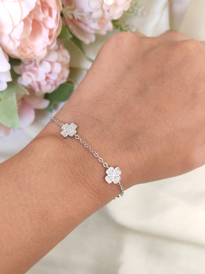 Silver Finish Clover Charm Bracelet for Women | Minimal Everyday Wear Bracelet