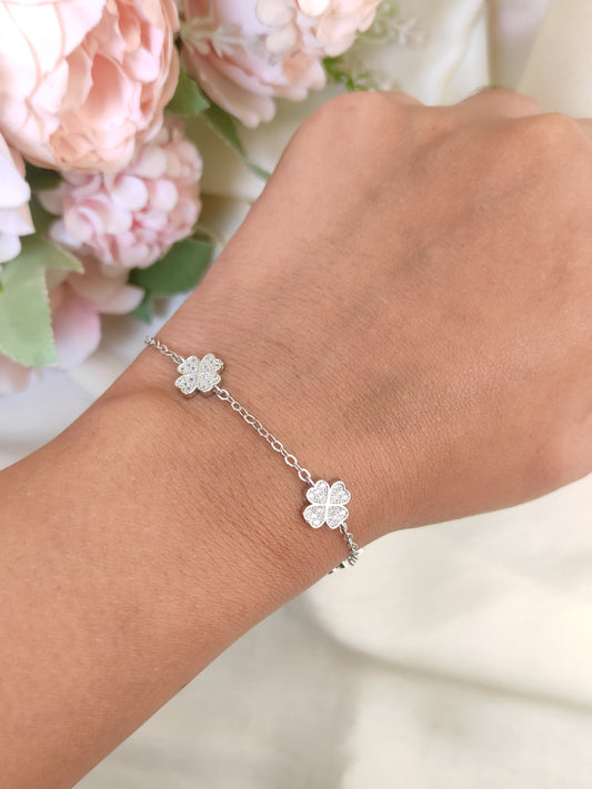 Silver Finish Clover Charm Bracelet for Women | Minimal Everyday Wear Bracelet