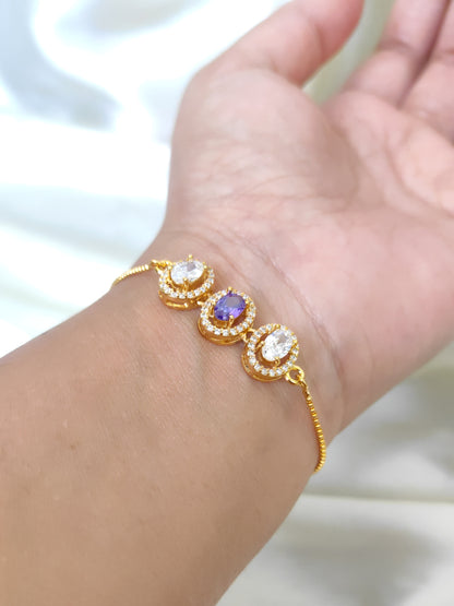 Gold Plated Purple Oval Stone Adjustable Bracelet for Women | Elegant Zircon Daily Wear Bracelet